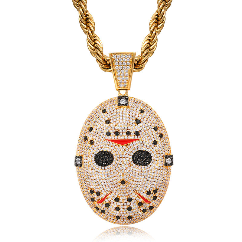 Jason mask Friday the 13th diamond fully iced pendant & necklace with free matching chain included.
