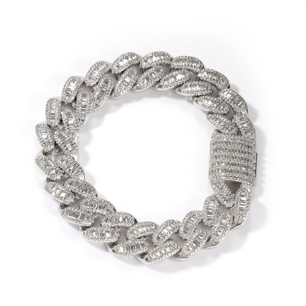 15mm cuban link necklace chain in baguette diamond White Gold Yellow Gold sterling silver hip hop jewelry cheap best quality custom made