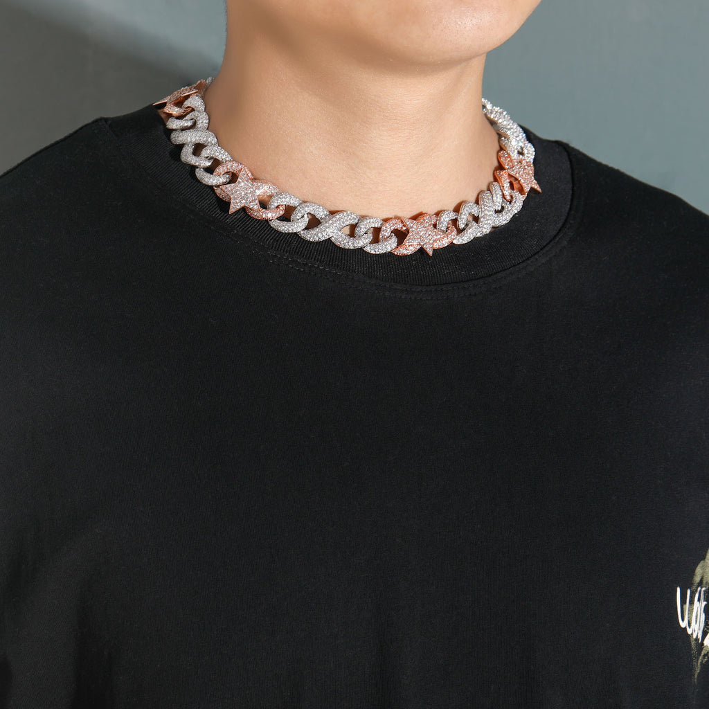 Custom fully iced diamond star interlaced cuban link short choker necklace rap artist jewelers jewelery bling travis scott ifandco