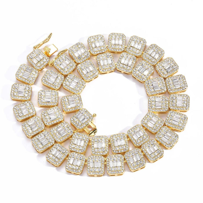 baguette diamond round stone tennis links bracelet necklace chain white gold yellow gold baller rappers nba hip hop jewelry buy shopping free shipping