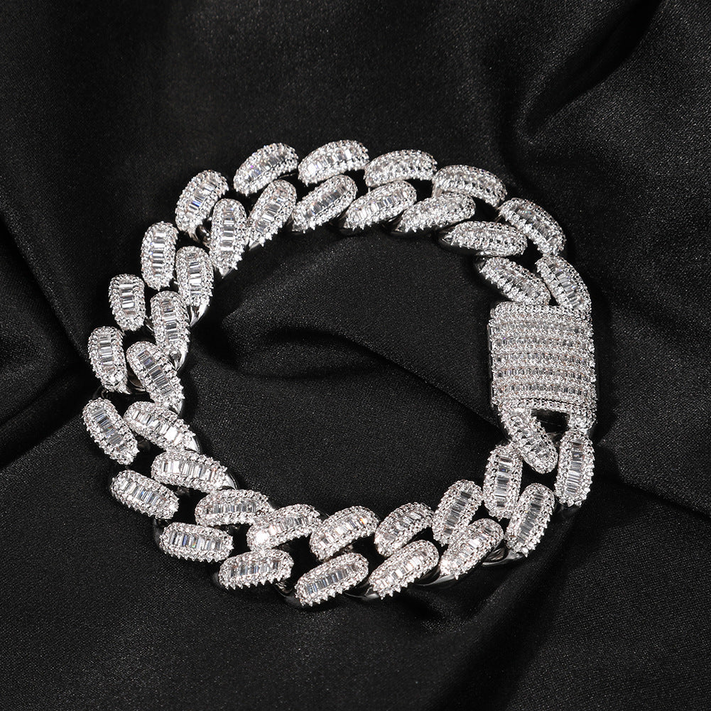 15mm cuban link necklace chain in baguette diamond White Gold Yellow Gold sterling silver hip hop jewelry cheap best quality custom made