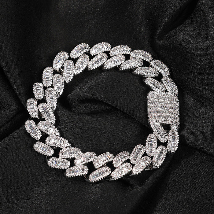 15mm cuban link necklace chain in baguette diamond White Gold Yellow Gold sterling silver hip hop jewelry cheap best quality custom made