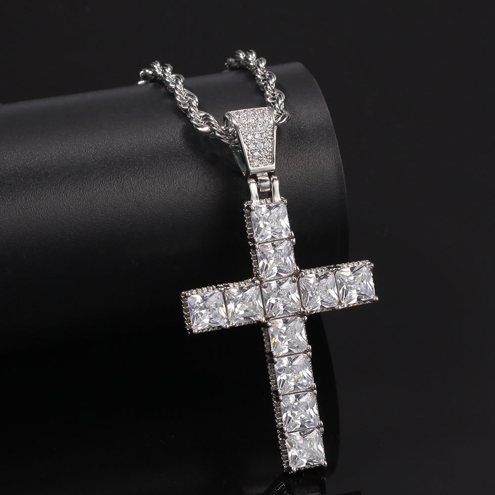 Princess cut cross pendant &amp; necklace with free matching chain playboi carti vlone 