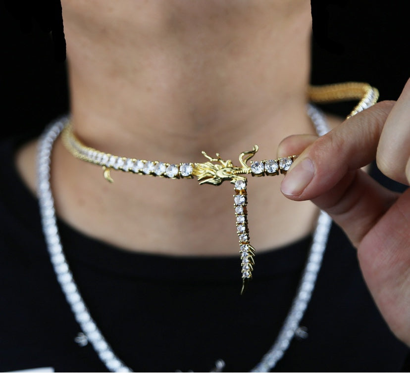 Dragon diamond tennis link choker White Gold shopgld ifandco diamond custom hip hop jewelry jewelers custom hollywood nba