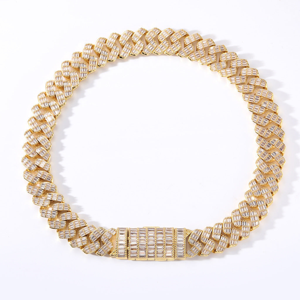17mm fully iced baguette diamond cuban link necklace chain White Gold yellow gold asap rocky playboi carti lil uzi vert hip hop jewelry custom made