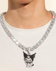 ifandco Iced Out Kuromi diamond pendant necklace with free matching chain included.
