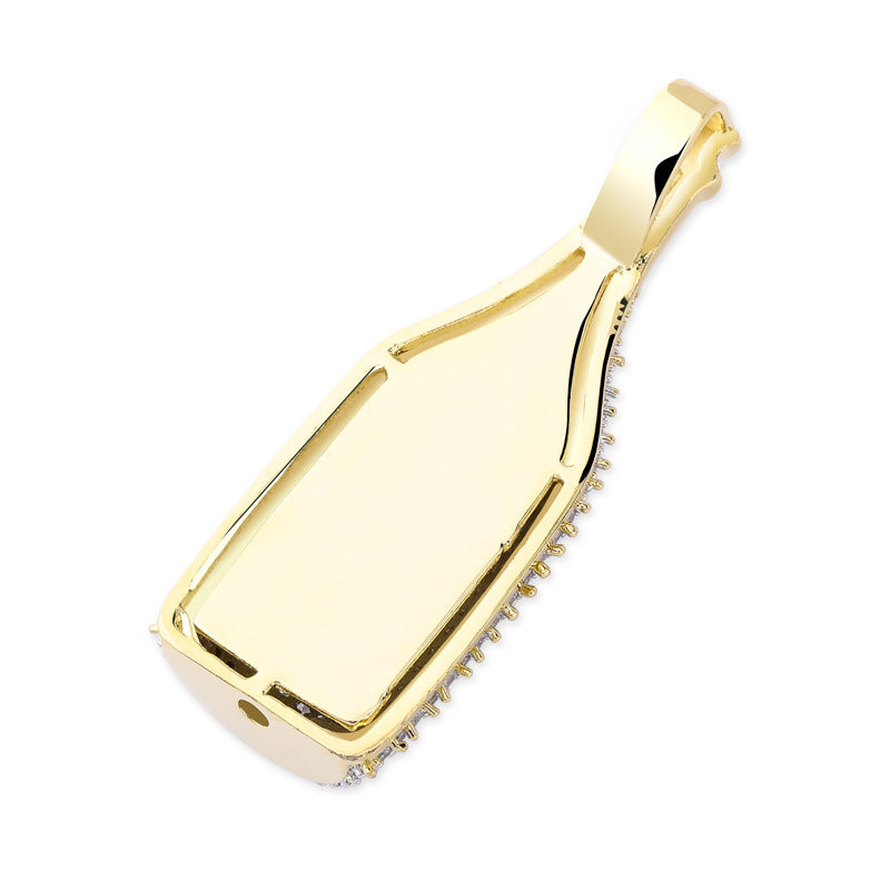 Fully iced diamond Moet &amp; Chandon Brut Imperial pendant necklace chain yellow gold rapper jewelry