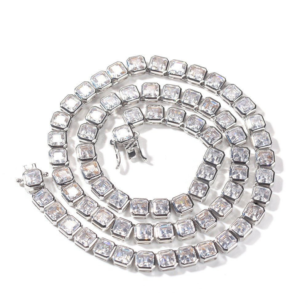 Emerald Cut Diamond Eternity Line Tennis Bracelet in white gold diamonds fine jewelery celebrity jewelers