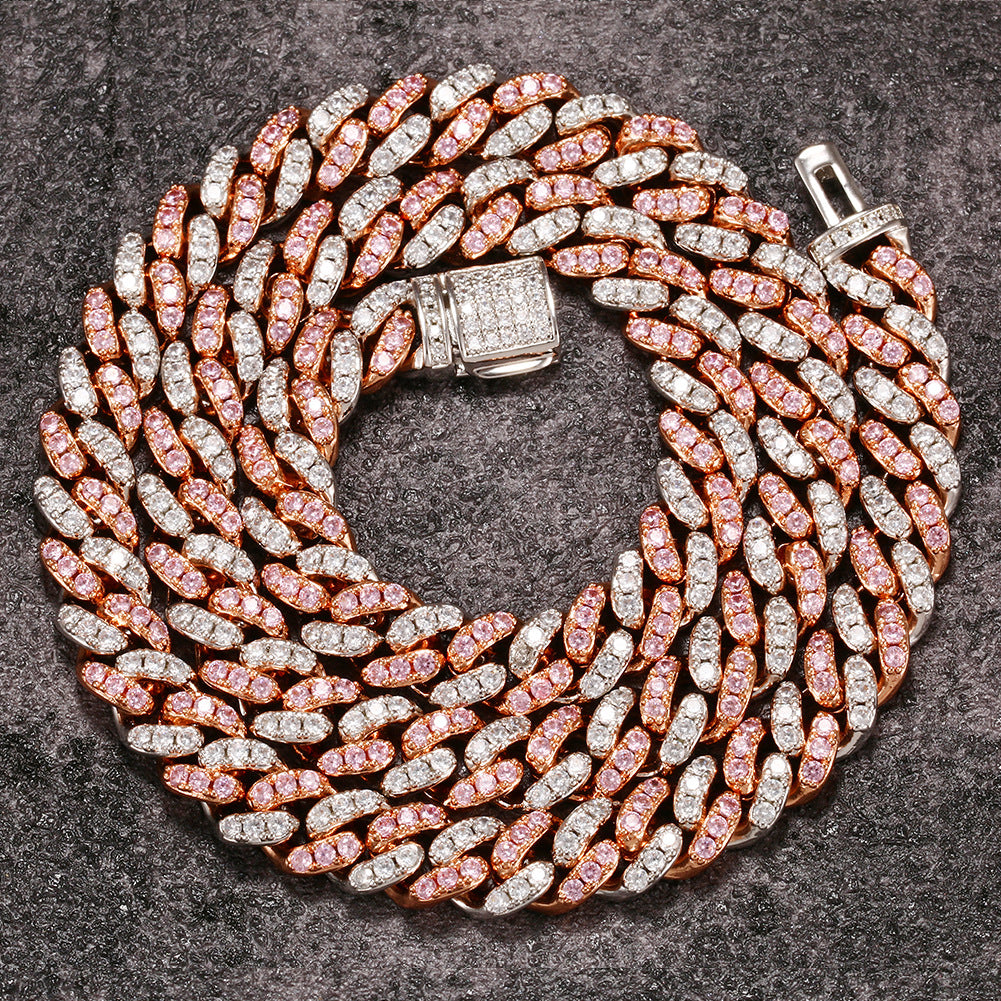 8mm cuban links necklace chain in white and pink diamonds