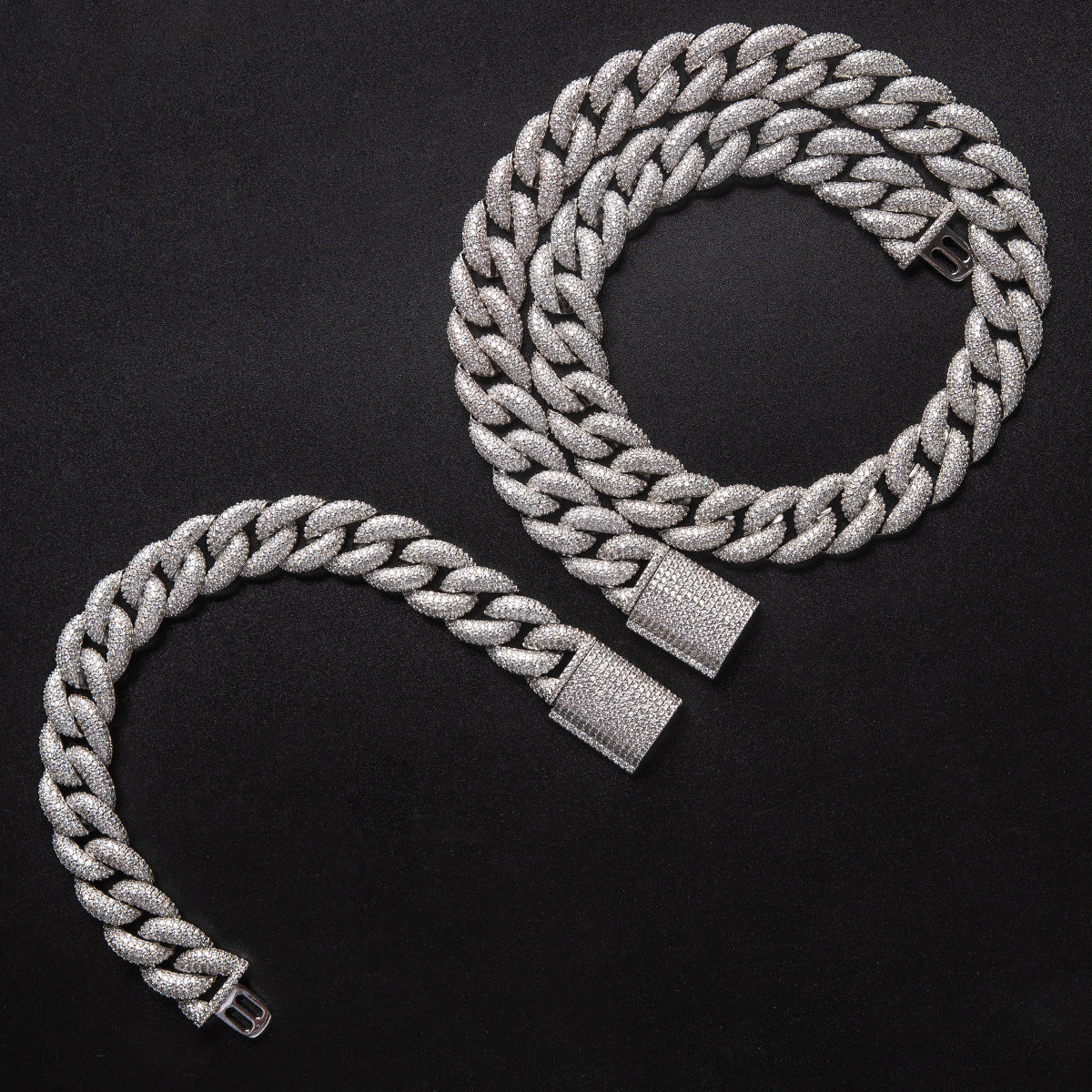 15mm rounded bubble cuban links necklace/bracelet chain 3D diamons vvs ifandco