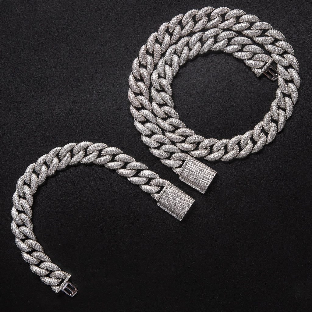 15mm rounded bubble cuban links necklace/bracelet chain 3D diamons vvs ifandco