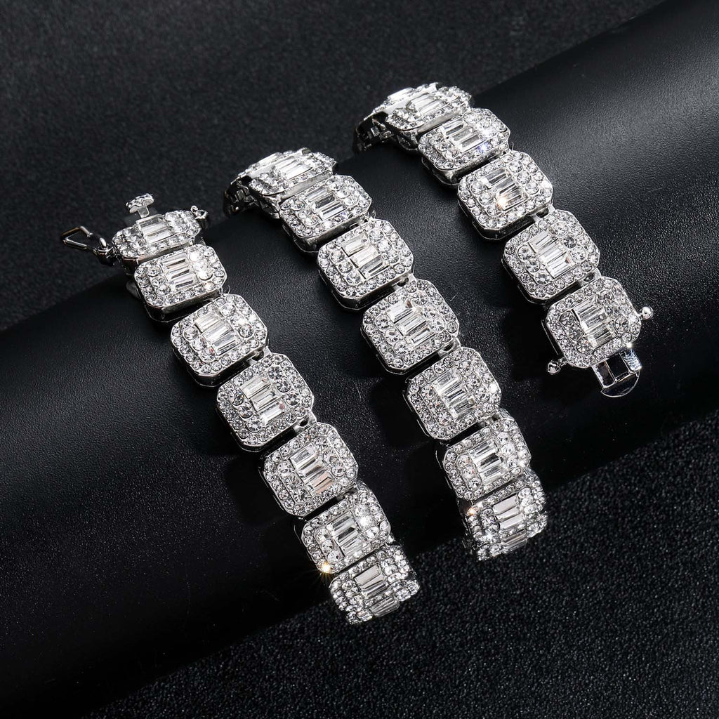 baguette diamond round stone tennis links bracelet necklace chain white gold yellow gold baller rappers nba fashion nova