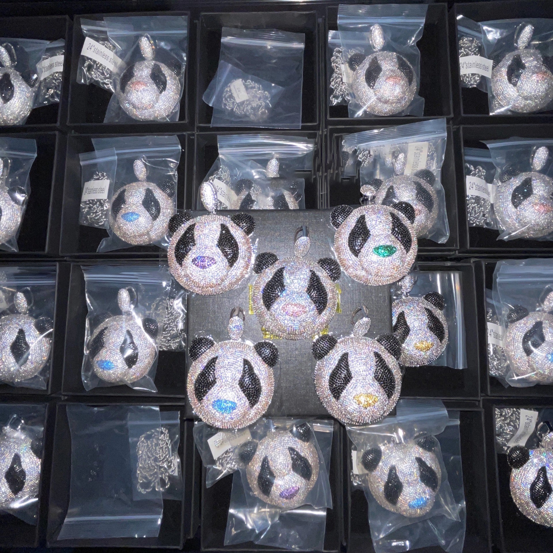 Fully iced Panda diamond pendant necklace chain as seen on Jackson Wang Got7 kpop fans buy panthepack