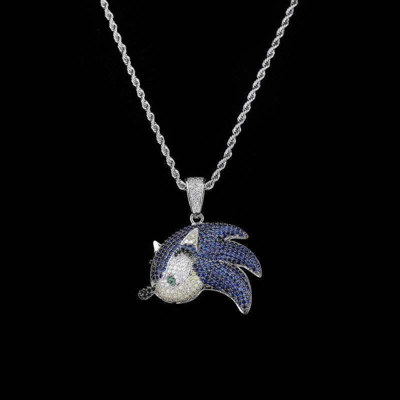 Sonic the Hedgehog Fully Iced Pendant Diamond free necklace chain