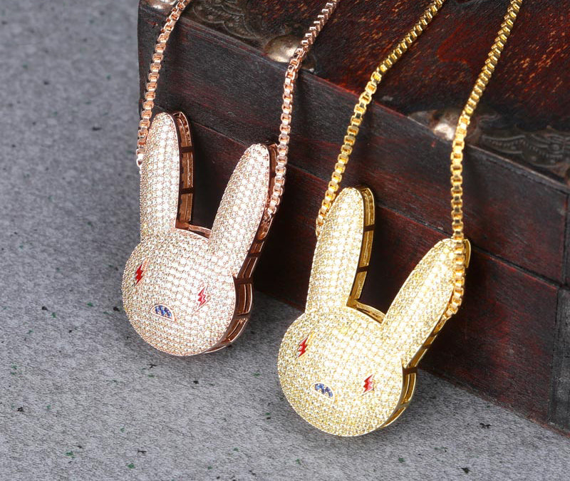2023#Rabbit Bad Bunny Necklace Heart Enamel Collares Jewelry Rapper  Accessories | eBay
