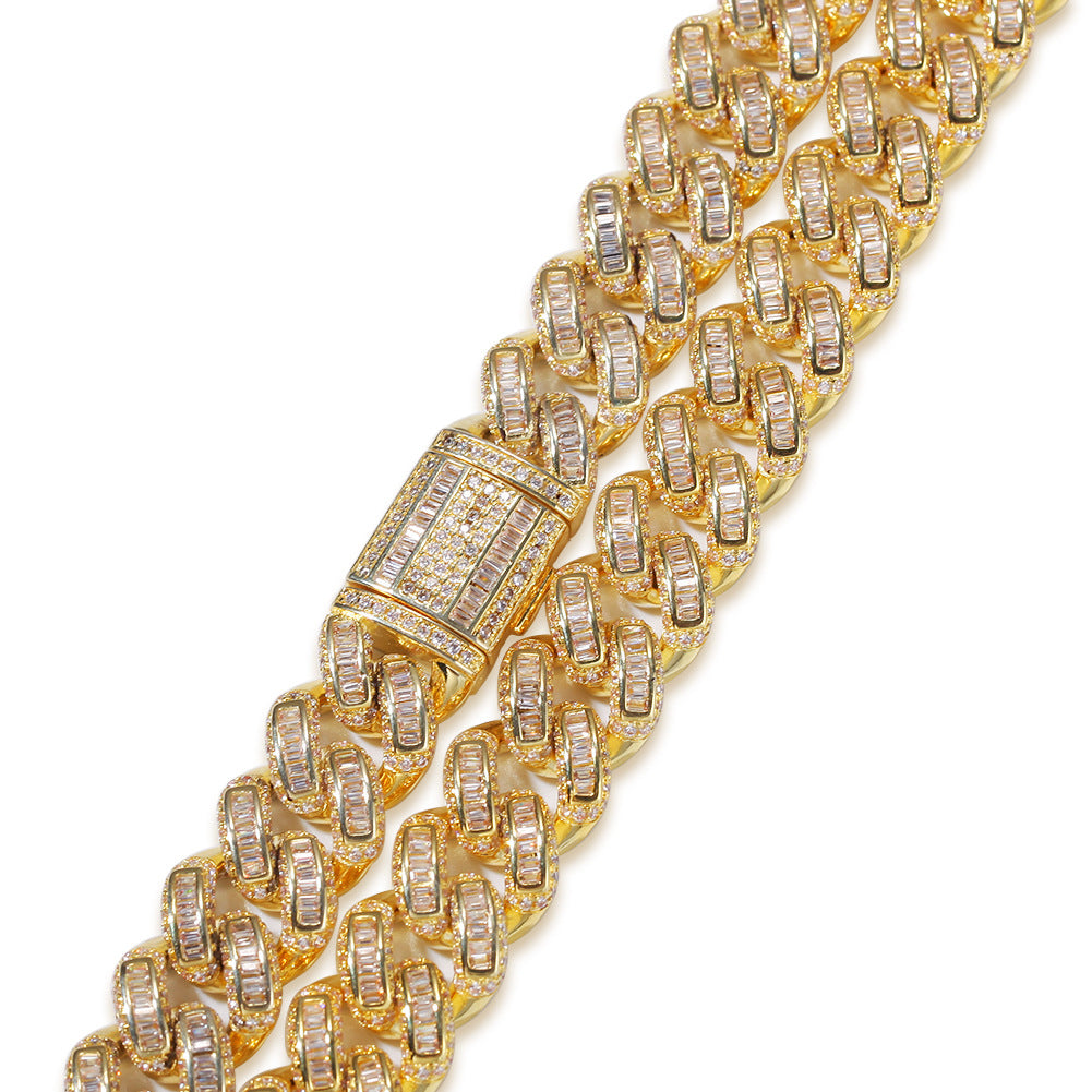 13mm baguette link necklace/bracelet chain custom clasp gold diamond hiphop jewelry