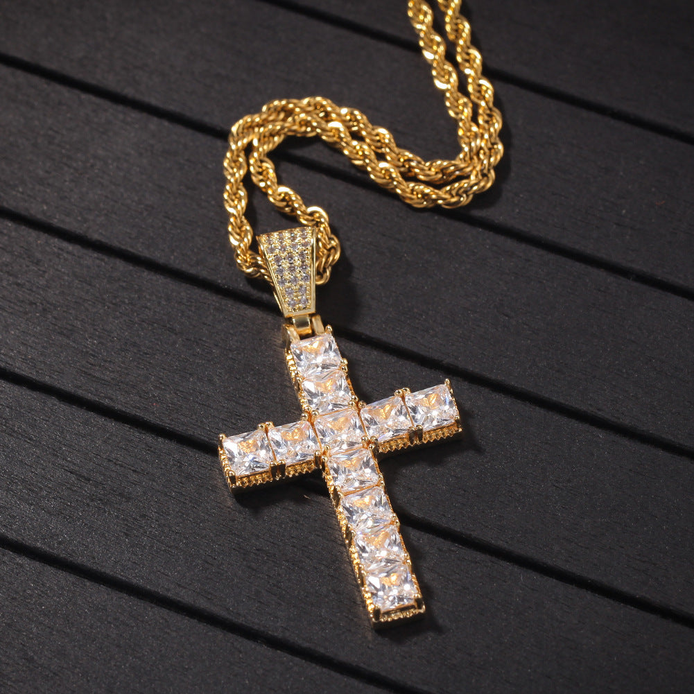 Princess cut cross pendant &amp; necklace with free matching chain playboi carti vlone 