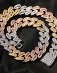 15mm cuban link necklace chain in baguette diamond White Gold Yellow Gold sterling silver hip hop jewelry cheap best quality custom made
