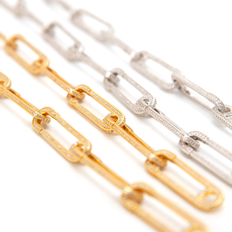 Safety Pin Pave Bracelet - White Gold 7 Pins 18.5cm