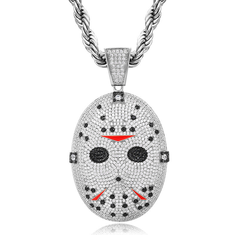 Jason mask Friday the 13th diamond fully iced pendant &amp; necklace with free matching chain included.