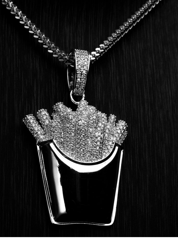 Emoji french fries pendant & necklace with free matching chain free shipping white gold diamond emoji necklace chain