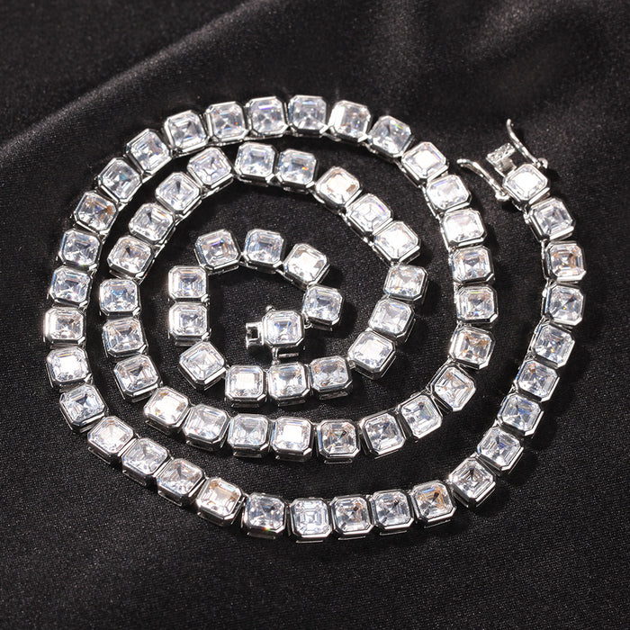 Emerald Cut Diamond Eternity Line Tennis Bracelet in white gold diamonds fine jewelery celebrity jewelers