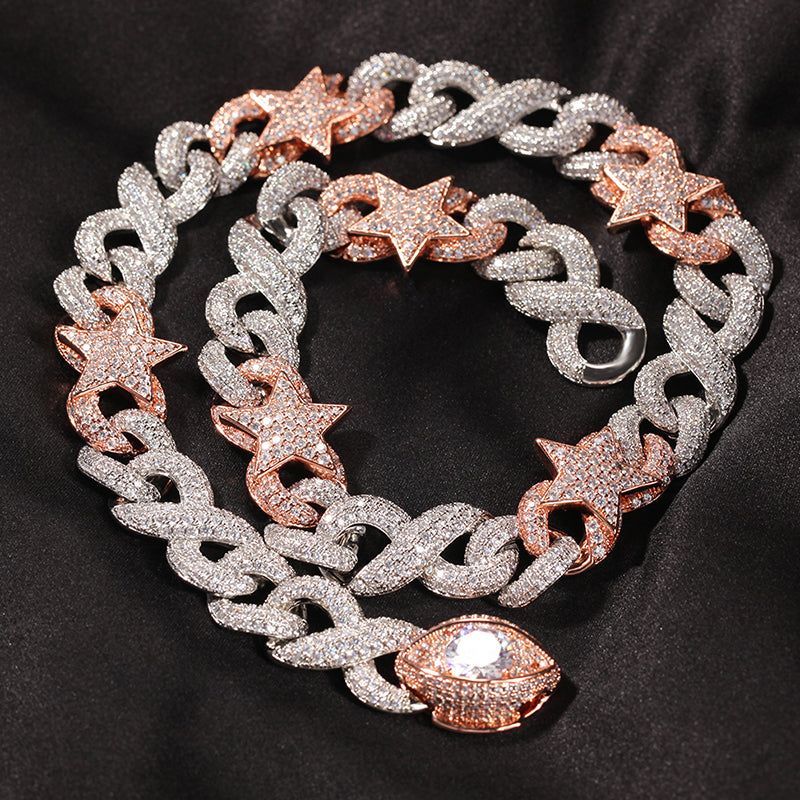 Custom fully iced diamond star interlaced cuban link short choker necklace rap artist jewelers jewelery bling travis scott ifandco