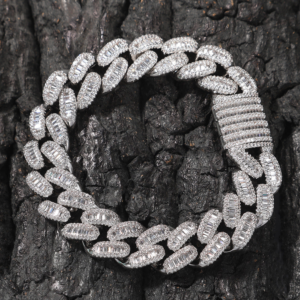 15mm cuban link necklace chain in baguette diamond White Gold Yellow Gold sterling silver hip hop jewelry cheap best quality custom made