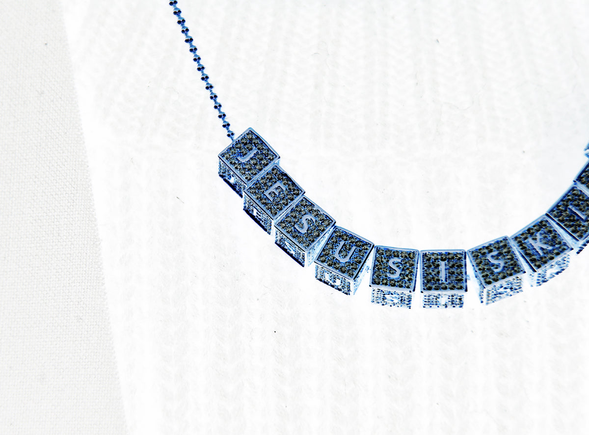 baby block letter custom necklace chain choker jesus is king kanye west rhude virgil off white