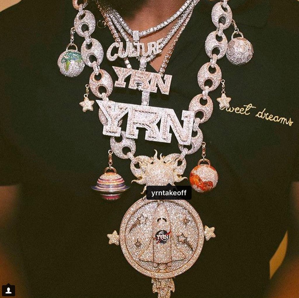 Migo yung rich nation logo pendant necklace chain vvs diamond offset quavo takeoff ifandco custom jewelry