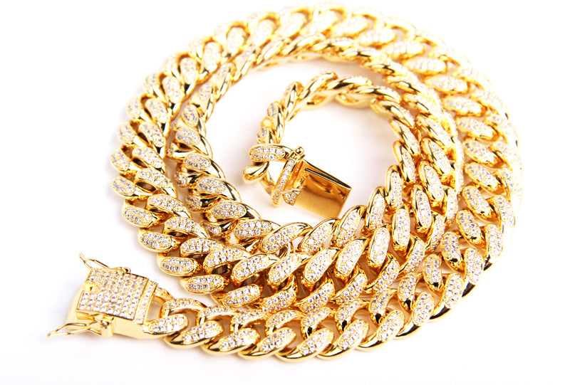 Cuban link chain 13mm fully iced with custom clasp ifandco icebox