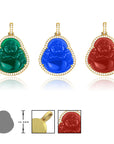 Micro Laughing Buddha pendant with iced border blue jade