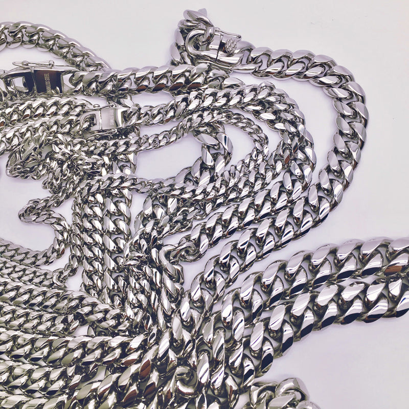 Plain Cuban link chain - White Gold