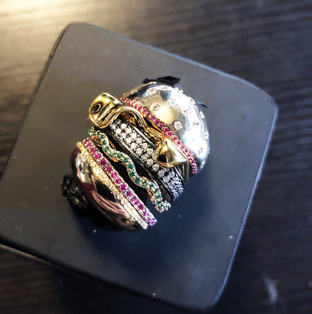 hamburger ring as seen on Nigo in multicolored vvs diamond ifandco 