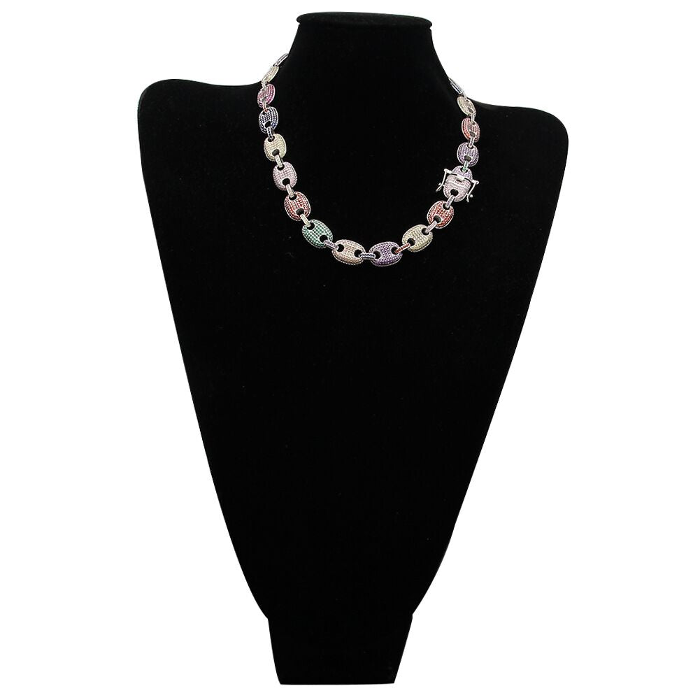 Iced out gucci link single row 13mm necklace/bracelet chain multicolored