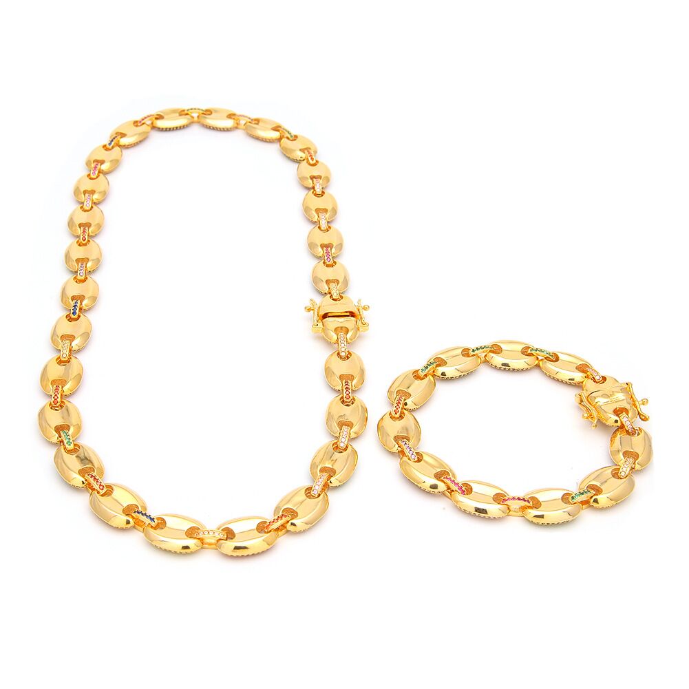 Iced out gucci link single row 13mm necklace/bracelet chain multicolored
