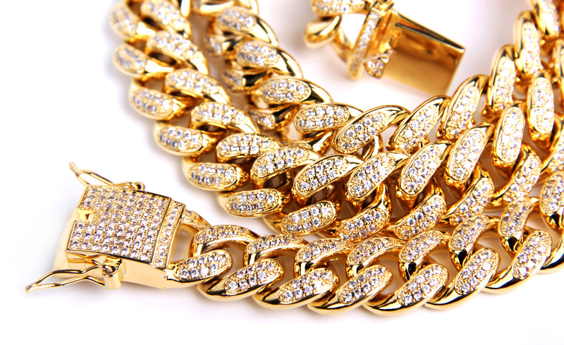 Cuban link chain 13mm fully iced with custom clasp ifandco icebox