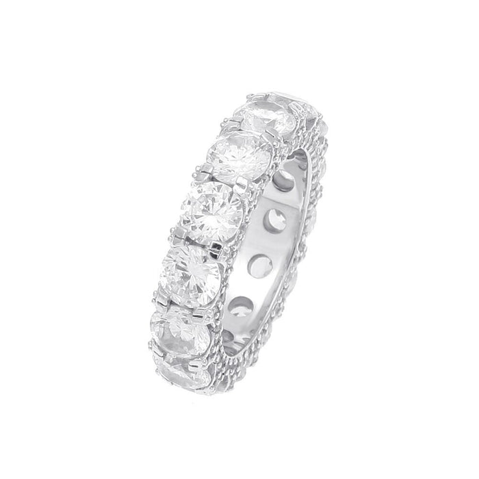 Round stone fully iced out ring diamond eternity affordable high end ring jewelry