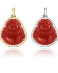 Micro Laughing Buddha pendant with iced border red jade