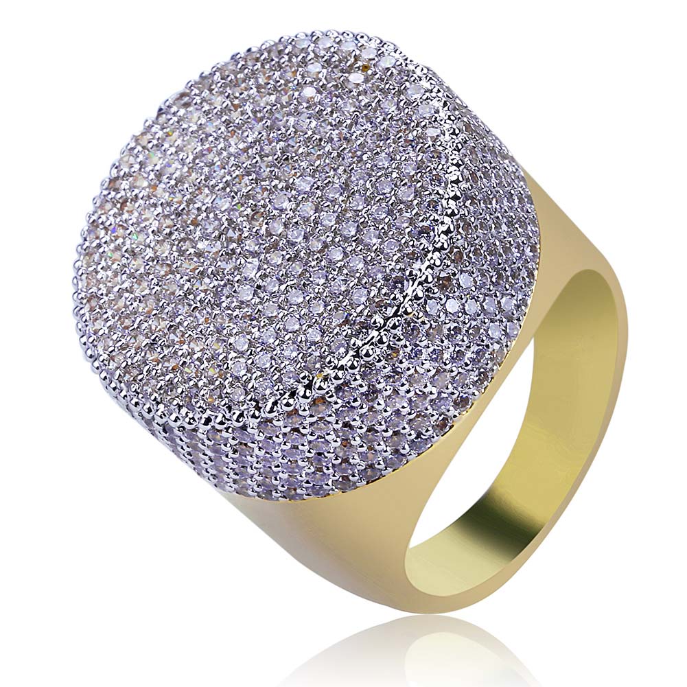 iced out ring diamond micro pave vvs yellow gold affordable hip hop jewelry