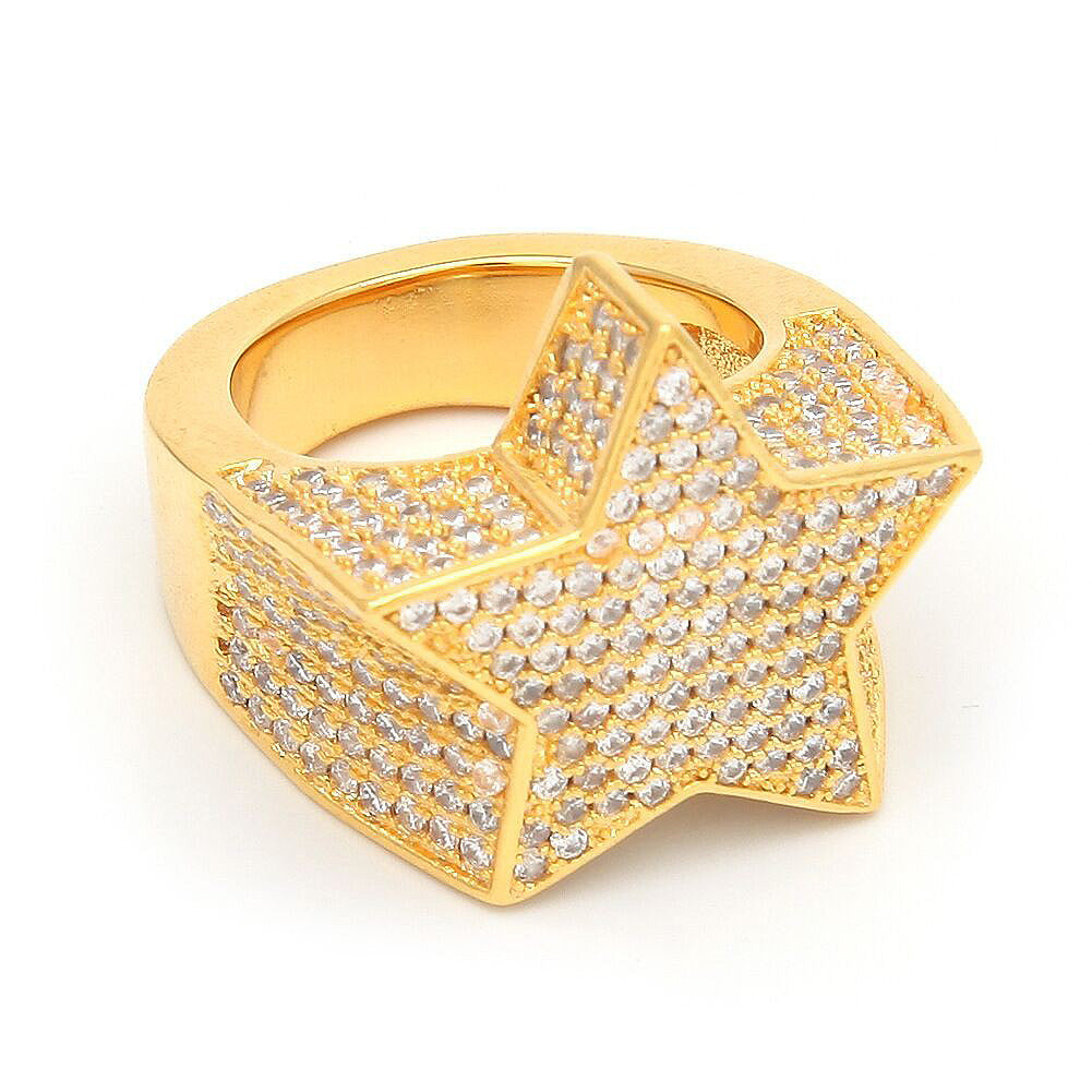 Migos star ring fully iced out 3D White gold SILVER men ring affordable jewelry