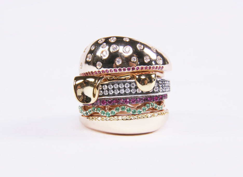 hamburger ring as seen on Nigo in multicolored vvs diamond ifandco 