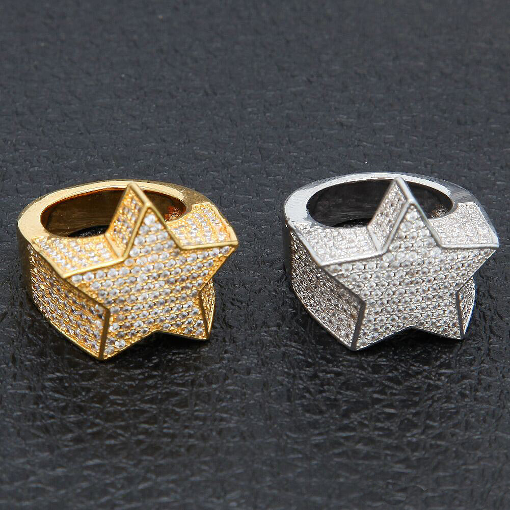 Migos star ring fully iced out 3D White gold SILVER men ring affordable jewelry