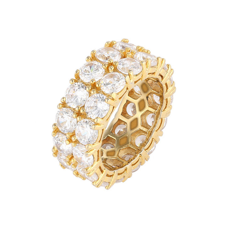 2 Row Eternity Ring 18k Gold fully iced out ring diamond eternity affordable high end ring jewelry