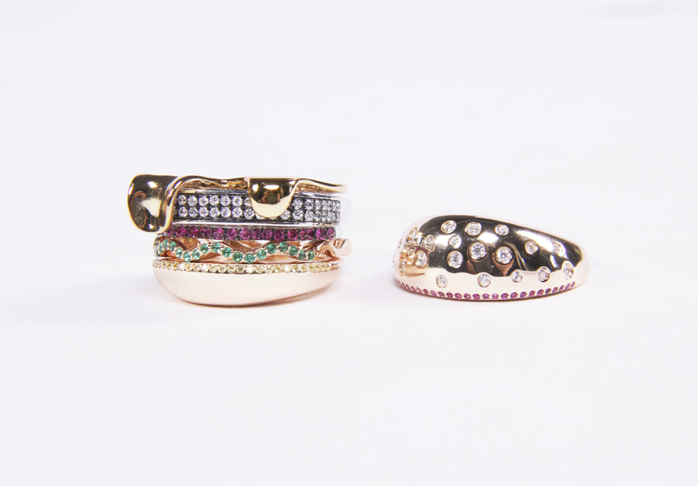 hamburger rings as seen on Nigo in multicolored vvs diamond ifandco 