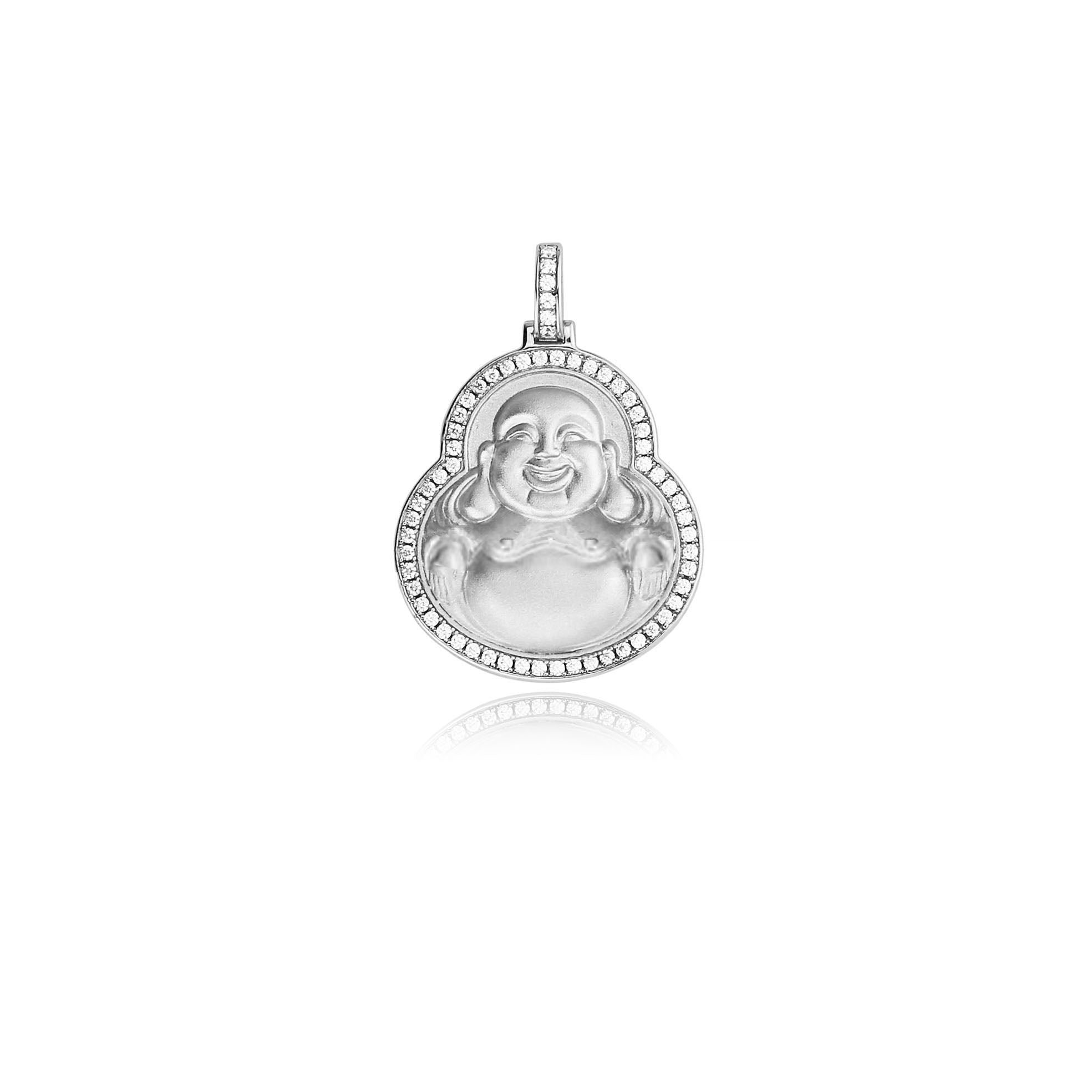Nano laughing buhhda iced out border pendant necklace chain 