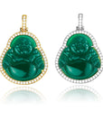 Micro Laughing Buddha pendant necklace chain with iced border green jade ifandco