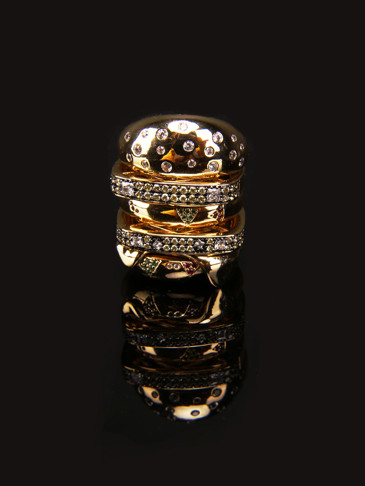 hamburger ring as seen on Nigo in multicolored vvs diamond ifandco 