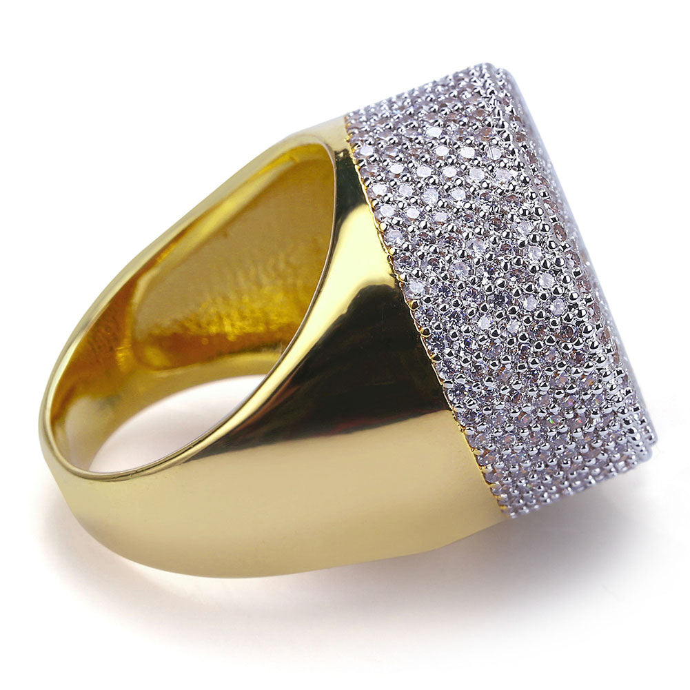 iced out ring diamond micro pave vvs yellow gold affordable hip hop jewelry