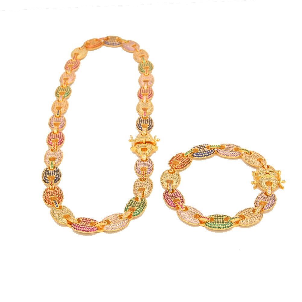 Iced out gucci link single row 13mm necklace/bracelet chain multicolored